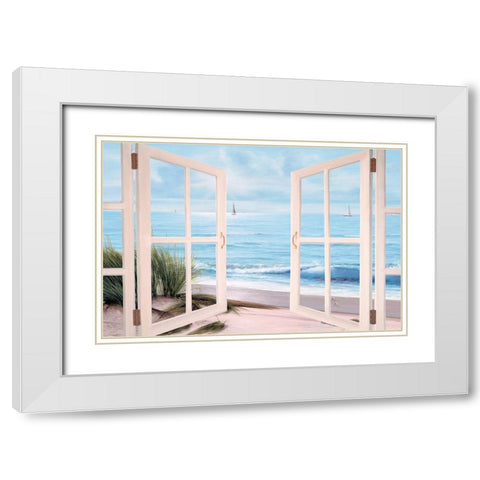 Sandpiper Beach Door White Modern Wood Framed Art Print with Double Matting by Romanello, Diane