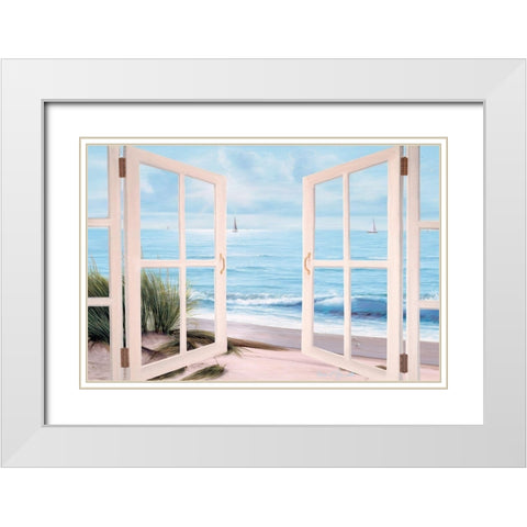 Sandpiper Beach Door White Modern Wood Framed Art Print with Double Matting by Romanello, Diane