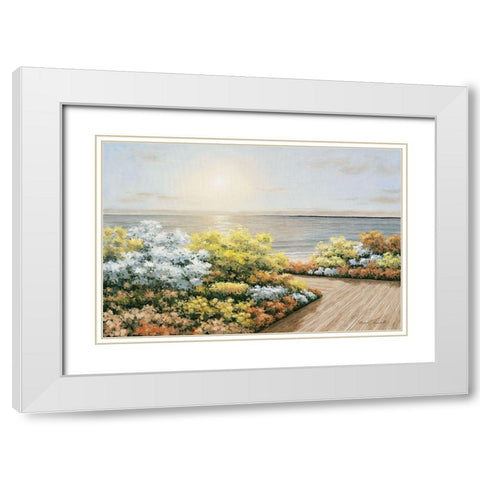 Deck And Flowers White Modern Wood Framed Art Print with Double Matting by Romanello, Diane