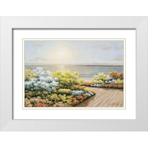 Deck And Flowers White Modern Wood Framed Art Print with Double Matting by Romanello, Diane