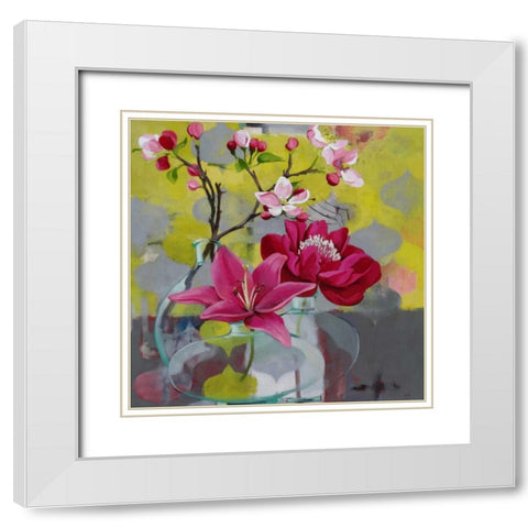 Apple Blossom Trio White Modern Wood Framed Art Print with Double Matting by Rasmusson, Jennifer