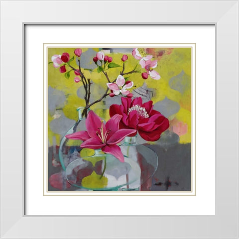 Apple Blossom Trio White Modern Wood Framed Art Print with Double Matting by Rasmusson, Jennifer