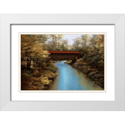 Covered Bridge White Modern Wood Framed Art Print with Double Matting by Romanello, Diane