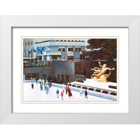 Rockefeller Center White Modern Wood Framed Art Print with Double Matting by Romanello, Diane