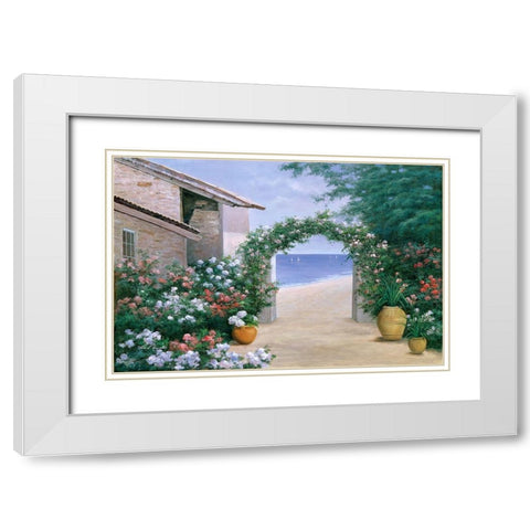 Seaside Trellis White Modern Wood Framed Art Print with Double Matting by Romanello, Diane