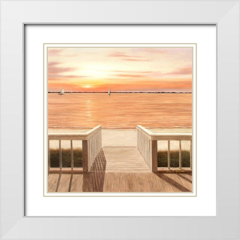 Sunset Deck White Modern Wood Framed Art Print with Double Matting by Romanello, Diane