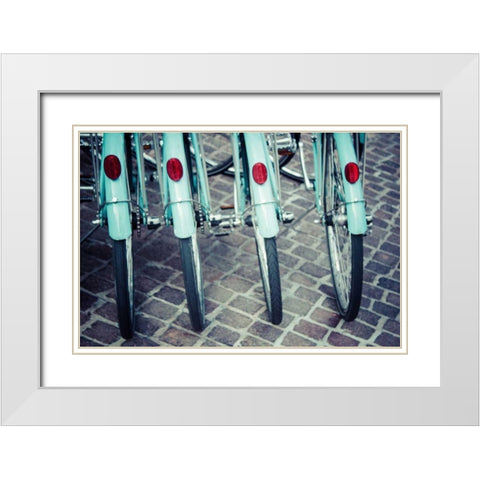 Bicycle Line Up 1 White Modern Wood Framed Art Print with Double Matting by Reiss, Jessica