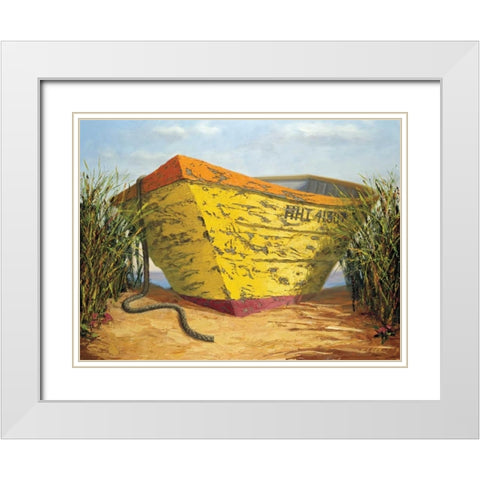 Yellow and Orange Rowboat White Modern Wood Framed Art Print with Double Matting by Soderlund, Karl
