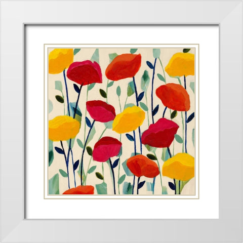 Cheerful Poppies White Modern Wood Framed Art Print with Double Matting by Schmitt, Carrie