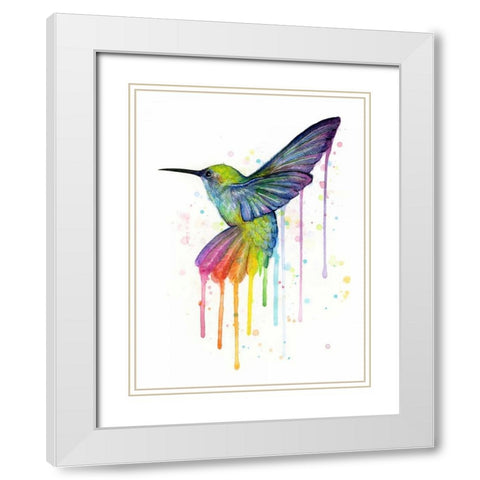 Rainbow Hummingbird White Modern Wood Framed Art Print with Double Matting by Shvartsur, Olga