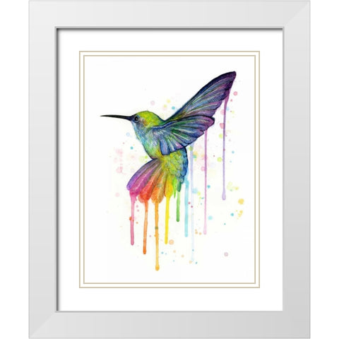Rainbow Hummingbird White Modern Wood Framed Art Print with Double Matting by Shvartsur, Olga