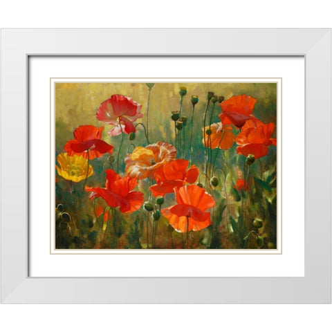 Poppy Fields White Modern Wood Framed Art Print with Double Matting by Styles, Emma