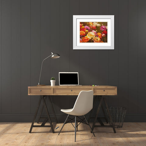 Ranunculus Garden White Modern Wood Framed Art Print with Double Matting by Styles, Emma