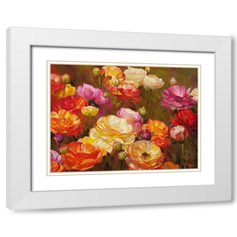 Ranunculus Garden White Modern Wood Framed Art Print with Double Matting by Styles, Emma
