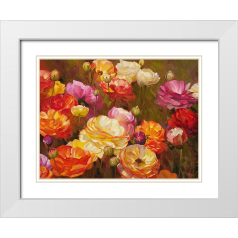 Ranunculus Garden White Modern Wood Framed Art Print with Double Matting by Styles, Emma
