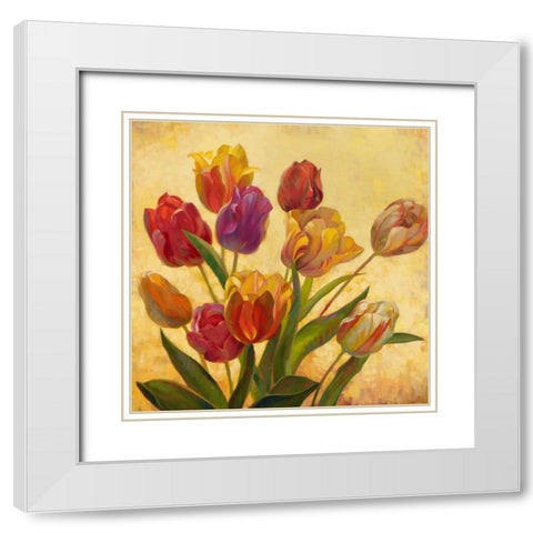 Tulip Bouquet White Modern Wood Framed Art Print with Double Matting by Styles, Emma