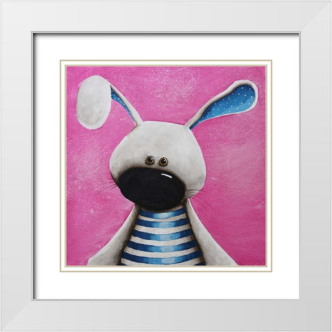 The Blue Bunny White Modern Wood Framed Art Print with Double Matting by Stewart, Lucia