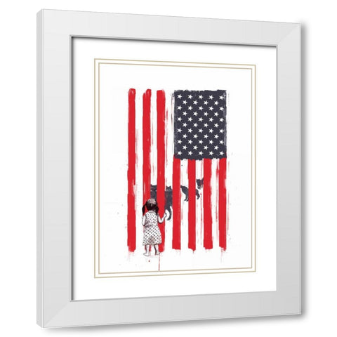Little Girl and Wolves White Modern Wood Framed Art Print with Double Matting by Solti, Balazs