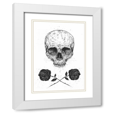 Skull N Roses White Modern Wood Framed Art Print with Double Matting by Solti, Balazs