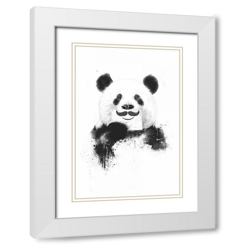 Funny Panda White Modern Wood Framed Art Print with Double Matting by Solti, Balazs