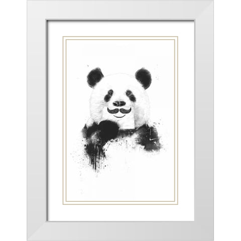 Funny Panda White Modern Wood Framed Art Print with Double Matting by Solti, Balazs