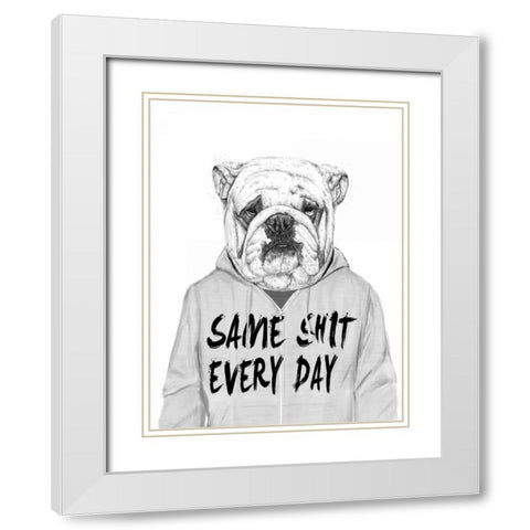 Same Shit Everyday White Modern Wood Framed Art Print with Double Matting by Solti, Balazs