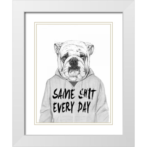 Same Shit Everyday White Modern Wood Framed Art Print with Double Matting by Solti, Balazs