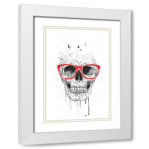 Skull With Red Glasses White Modern Wood Framed Art Print with Double Matting by Solti, Balazs