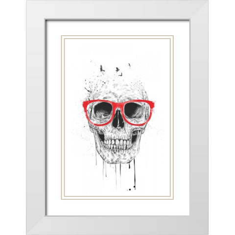 Skull With Red Glasses White Modern Wood Framed Art Print with Double Matting by Solti, Balazs