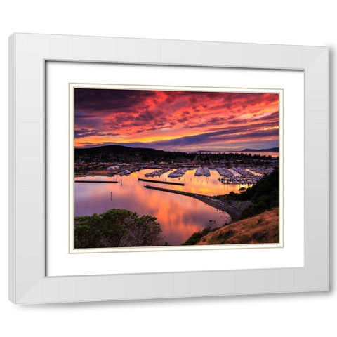 Red Sunset Over Harbor White Modern Wood Framed Art Print with Double Matting by Severn, Shawn/Corinne