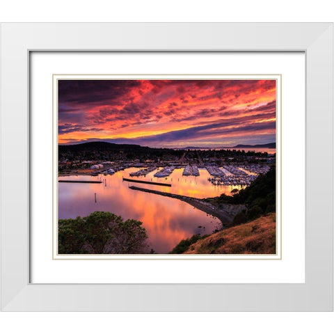 Red Sunset Over Harbor White Modern Wood Framed Art Print with Double Matting by Severn, Shawn/Corinne