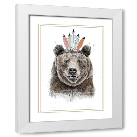 Festival Bear White Modern Wood Framed Art Print with Double Matting by Solti, Balazs