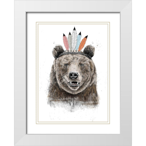 Festival Bear White Modern Wood Framed Art Print with Double Matting by Solti, Balazs