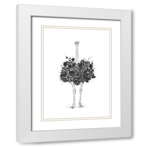 Floral Ostrich White Modern Wood Framed Art Print with Double Matting by Solti, Balazs