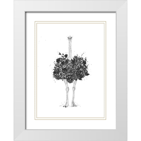 Floral Ostrich White Modern Wood Framed Art Print with Double Matting by Solti, Balazs