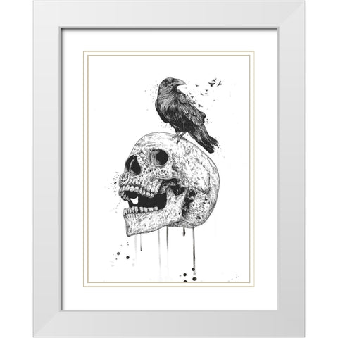 New Skull White Modern Wood Framed Art Print with Double Matting by Solti, Balazs