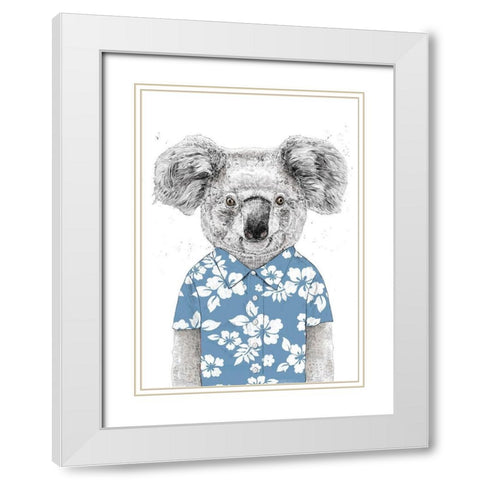 Summer Koala (Blue) White Modern Wood Framed Art Print with Double Matting by Solti, Balazs