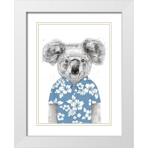 Summer Koala (Blue) White Modern Wood Framed Art Print with Double Matting by Solti, Balazs