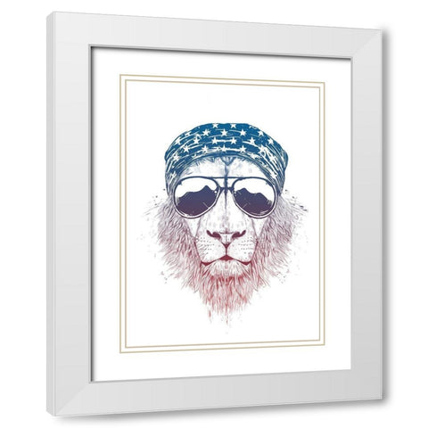 Wild Lion White Modern Wood Framed Art Print with Double Matting by Solti, Balazs