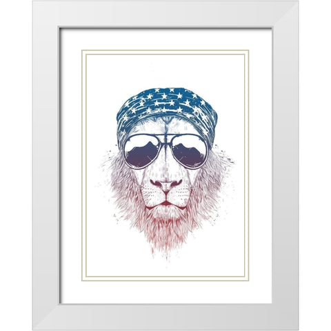 Wild Lion White Modern Wood Framed Art Print with Double Matting by Solti, Balazs