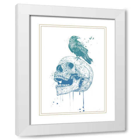 New Skull (Blue) White Modern Wood Framed Art Print with Double Matting by Solti, Balazs
