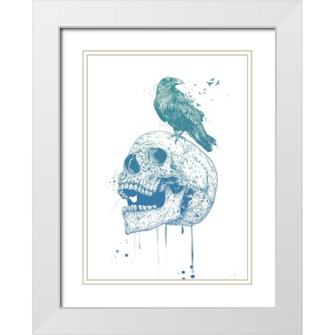 New Skull (Blue) White Modern Wood Framed Art Print with Double Matting by Solti, Balazs