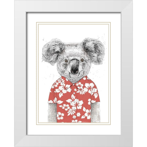 Summer Koala (Red) White Modern Wood Framed Art Print with Double Matting by Solti, Balazs