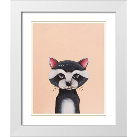 Baby Raccoon White Modern Wood Framed Art Print with Double Matting by Stewart, Lucia