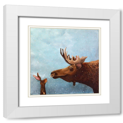 Moose and Rabbit White Modern Wood Framed Art Print with Double Matting by Stewart, Lucia