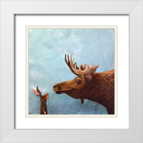 Moose and Rabbit White Modern Wood Framed Art Print with Double Matting by Stewart, Lucia