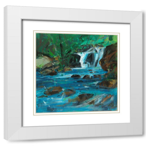 Blue Duet White Modern Wood Framed Art Print with Double Matting by Saxon, Angela