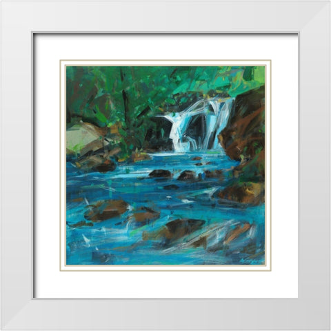 Blue Duet White Modern Wood Framed Art Print with Double Matting by Saxon, Angela
