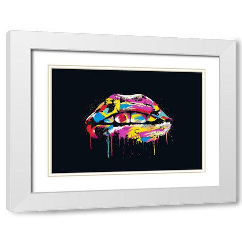 Colorful Lips White Modern Wood Framed Art Print with Double Matting by Solti, Balazs