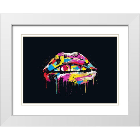 Colorful Lips White Modern Wood Framed Art Print with Double Matting by Solti, Balazs